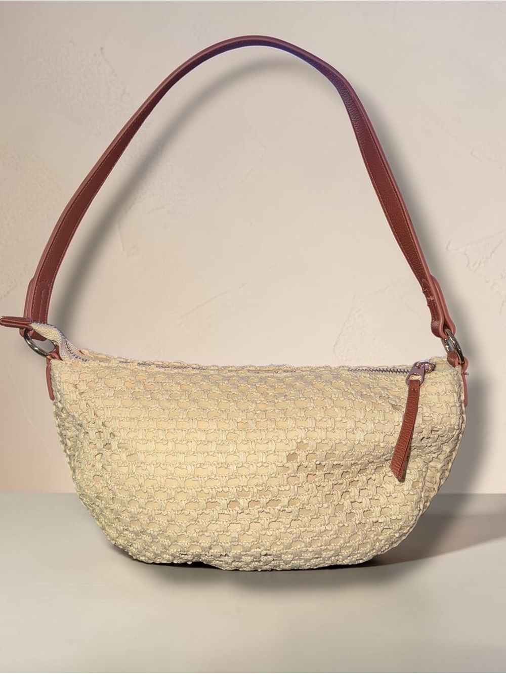 Universal Thread cream raffia crescent handbag